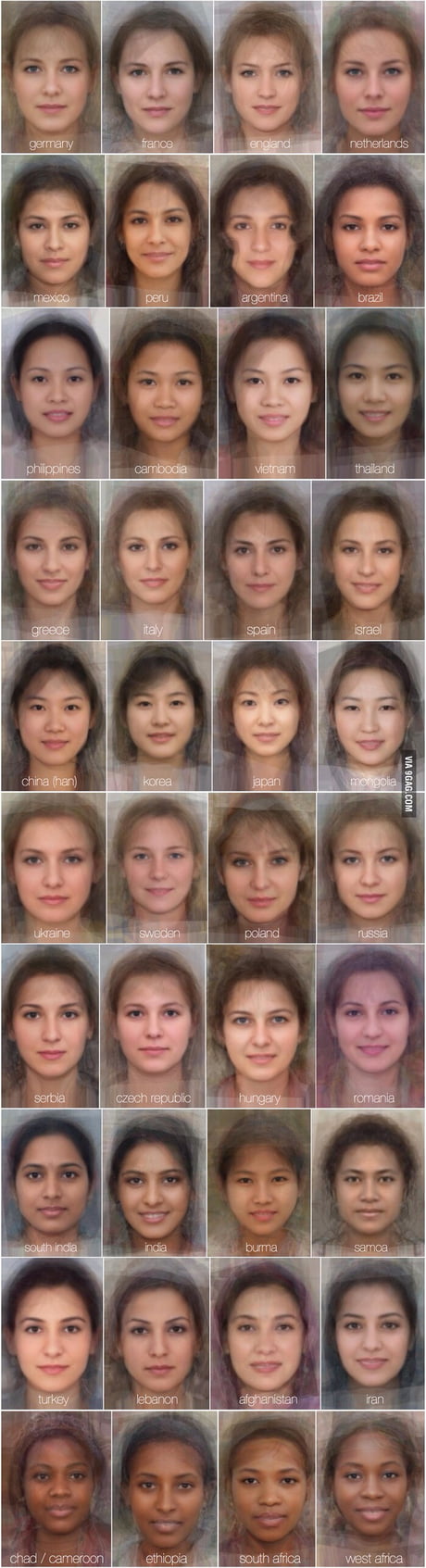 배꼽유머 - 전 세계의 평균 여자 외모 : The average woman in countries around the world.