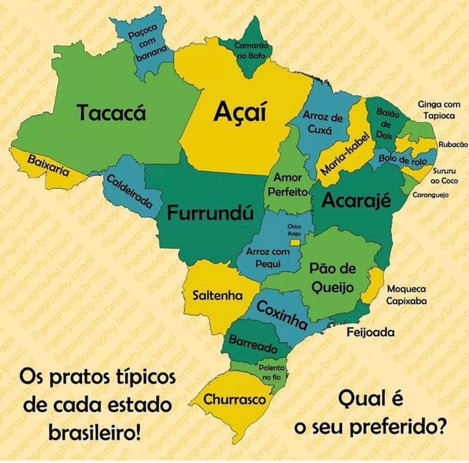 Mapa do prato típico por estado 9GAG