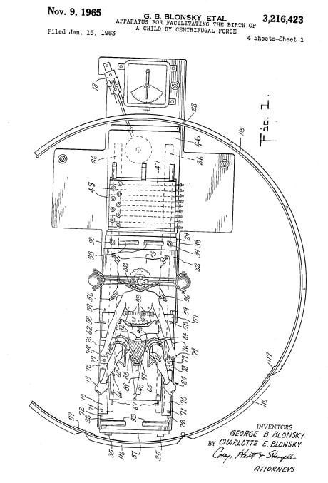 In 1965 a machine was patented to deliver a baby using centrifugal force.