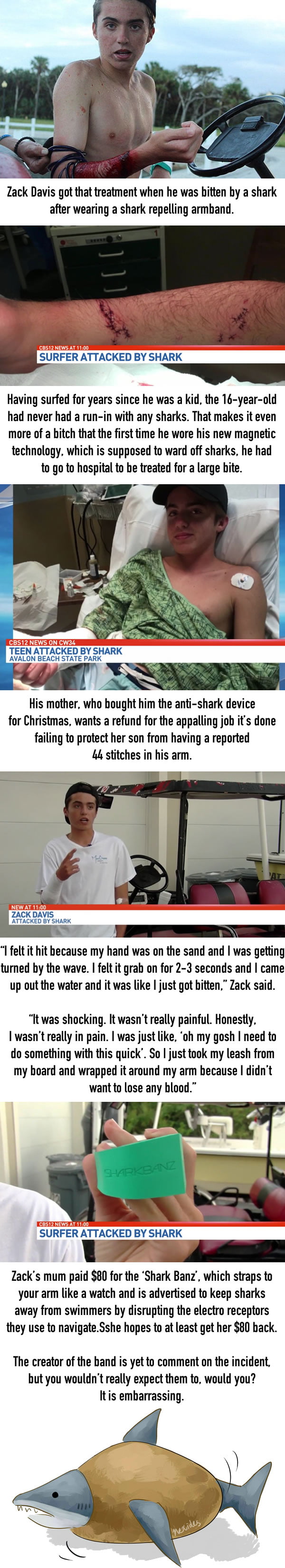 Boy who got shark repelling armband for Christmas gets bitten by shark