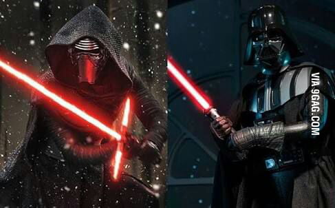They both wear mask. Darth Vader took it off 1 time in 3 movies. Kylo Ren took it off 3 times in 1 movie.