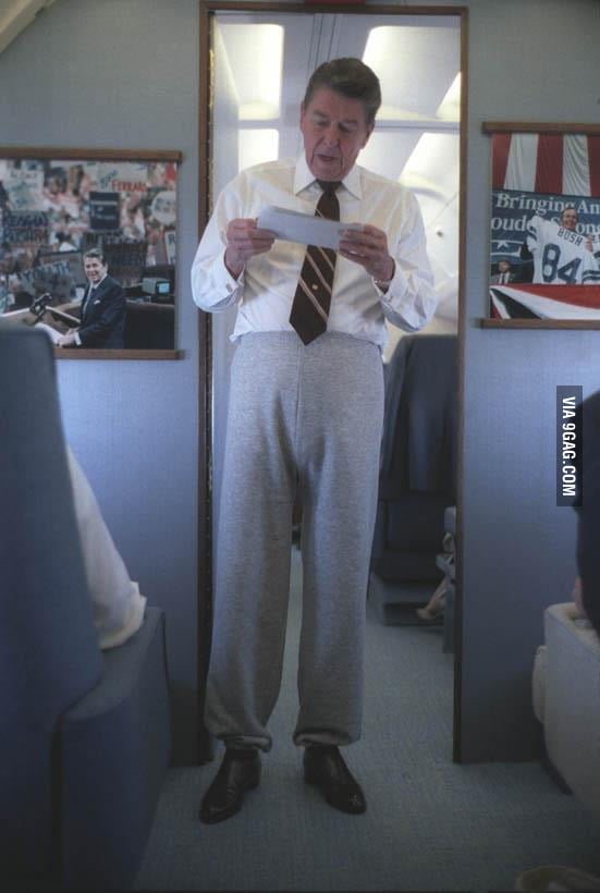 Ronald Reagan Wearing Sweatpants While Traveling On Air Force One Gag