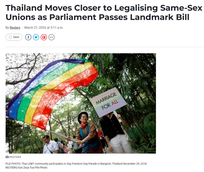 Thailand Moves Closer To Legalising Same Sex Unions As Parliament