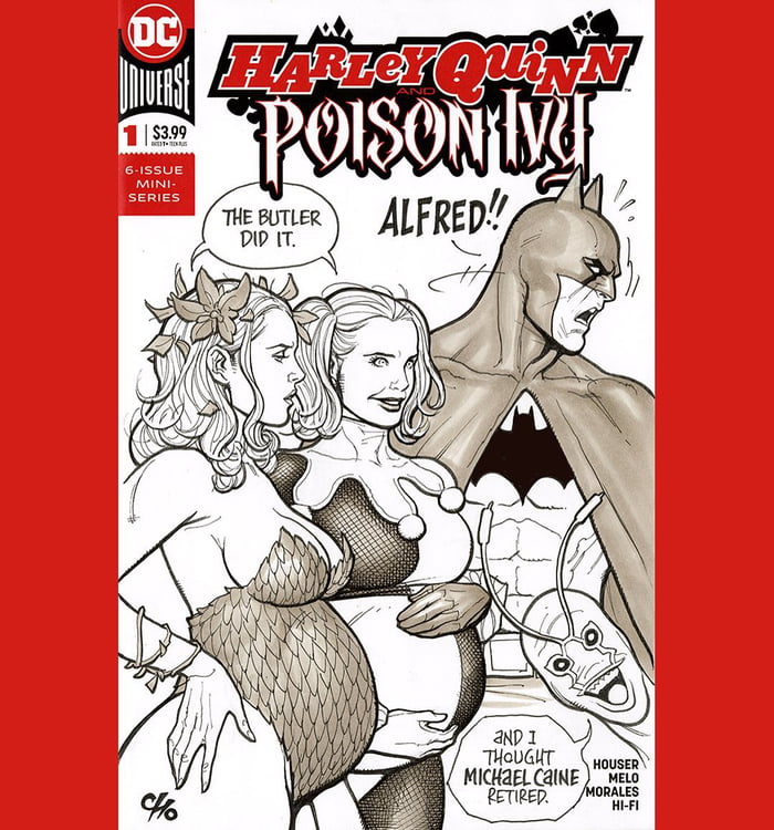 Batman Meets Harley Quinn And Poison Ivy Sketch Cover By Frank Cho Gag