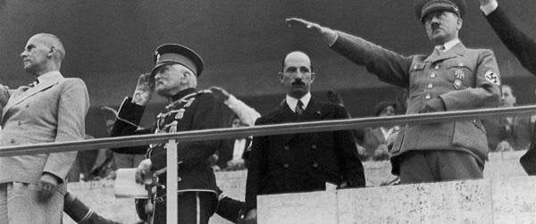 Tsar Boris III of Bulgaria, refusing to salute Hitler, right next to him