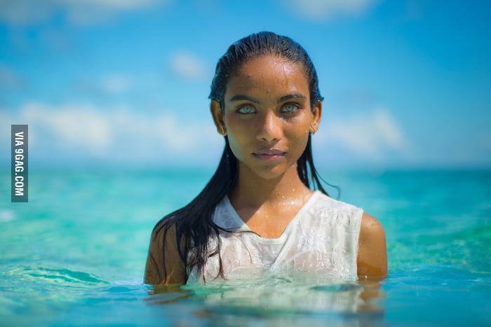 Maldivian Girl with Aquablue Eyes