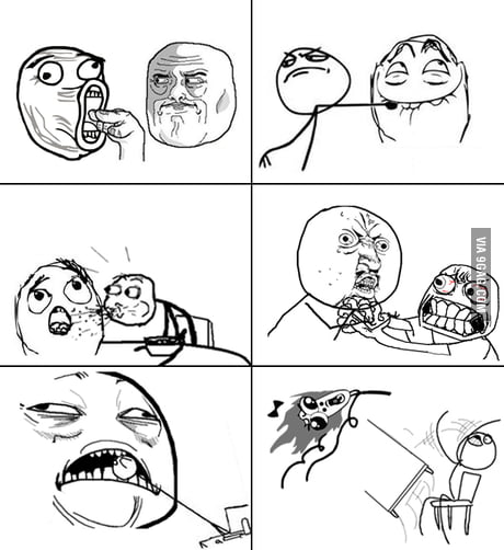 What is the name of the meme face on the phone. - 9GAG