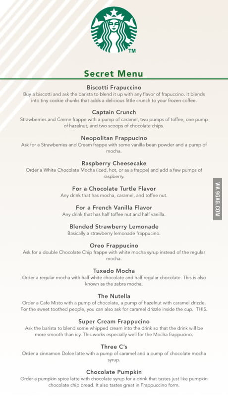 The Secret Menu At Starbucks 9gag