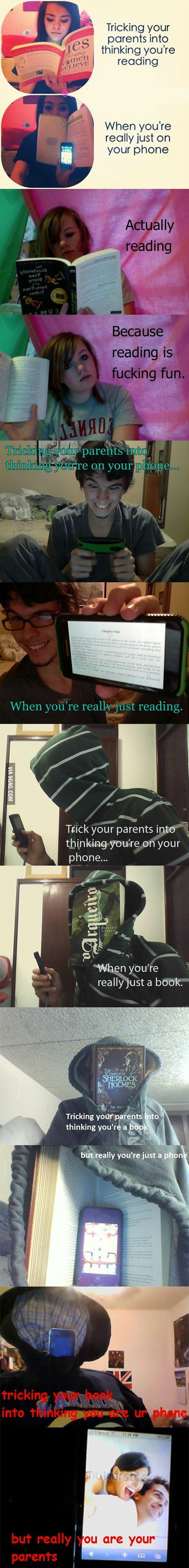 Tricking your parents into thinking you're reading - 9GAG