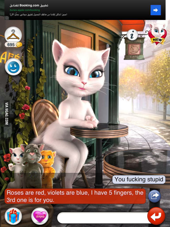 Talking angela is angry.