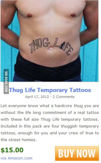 Illustration picture shows a Thug Life tattoo at the 45th edition of the  Dranouter festival, Friday