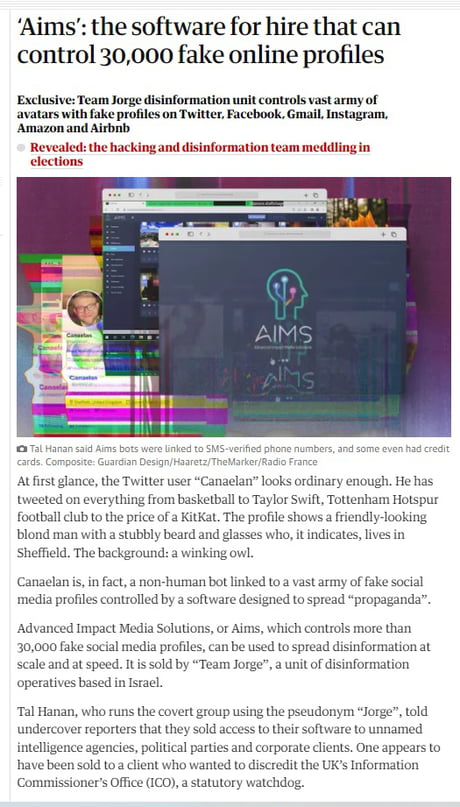 Aims': the software for hire that can control 30,000 fake online profiles, Technology