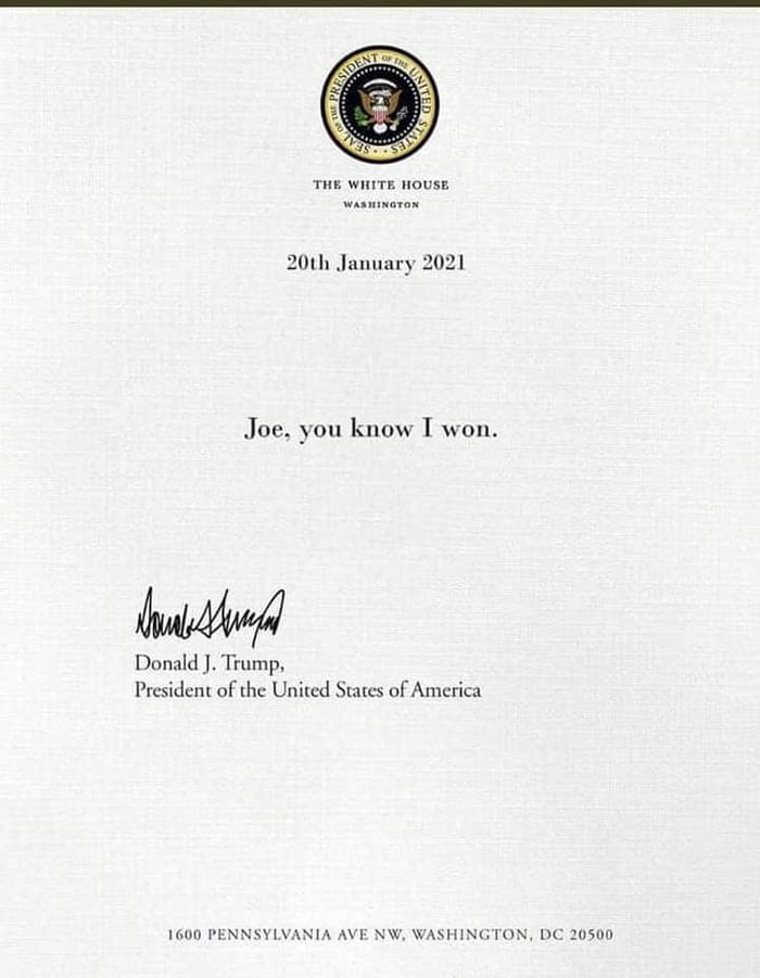 Letter left on the white house oval office desk..