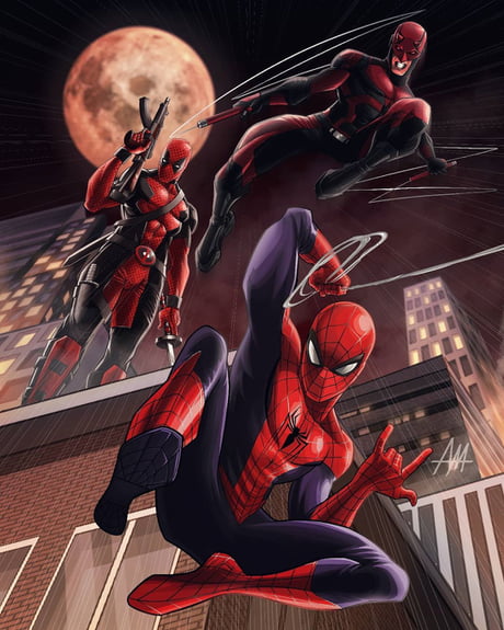 Spider-Man, Deadpool, & Daredevil by Axell Mejía - 9GAG
