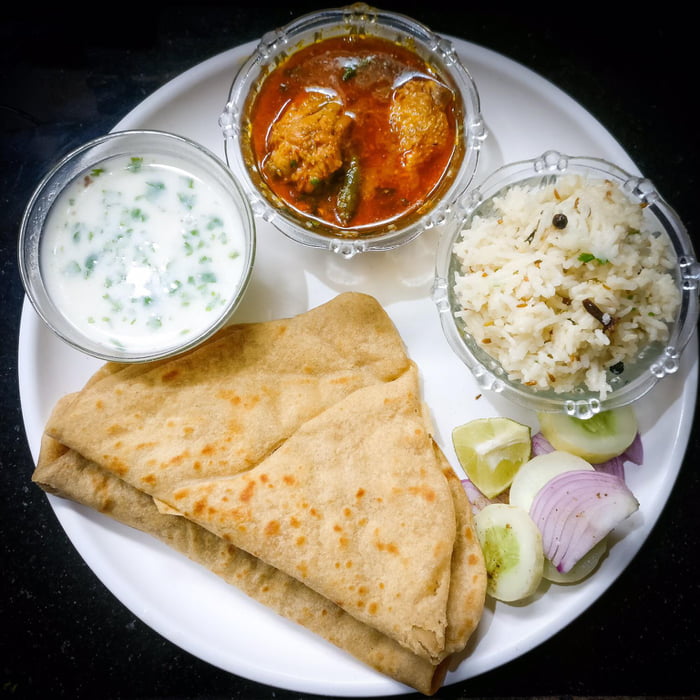 Paratha, chicken curry, cumin rice meal 9GAG
