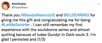 Bandai Namco le envió un regalo a Let Me Solo Her reconociendo sus logros  en Elden Ring