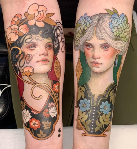Duo of Lady Faces by Hannah Flowers at No Regrets Tattoo, London - 9GAG
