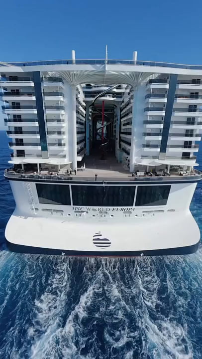 Impressive FPV drone view of a giant cruise ship gif
