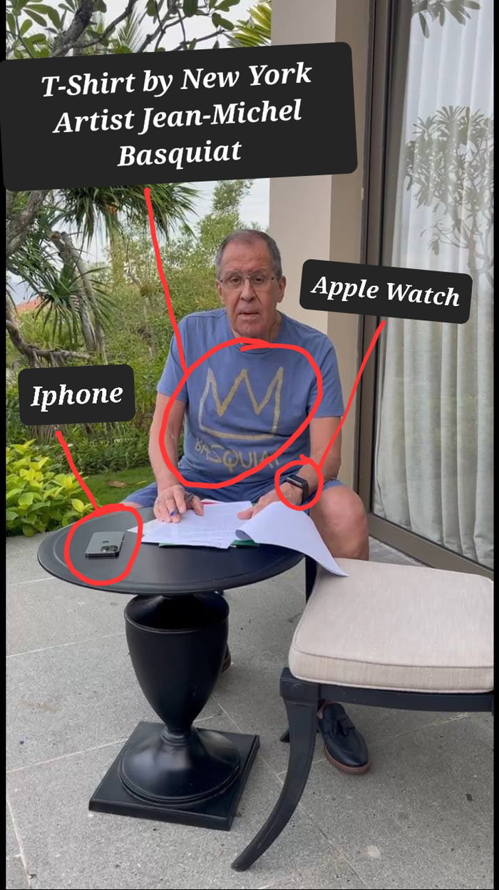 Hmm, he’s also using an iPhone and an Apple watch instead of russian technology. If he hates the West so much, why does his outfit say otherwise?