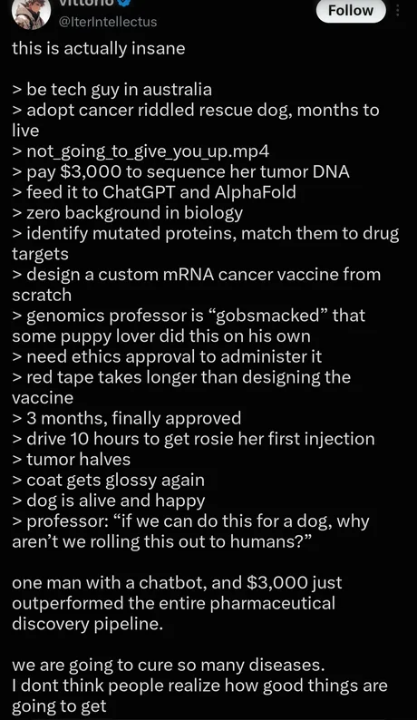 Fact checked: 75% true (apart from the AI designing the vaccine and the dog