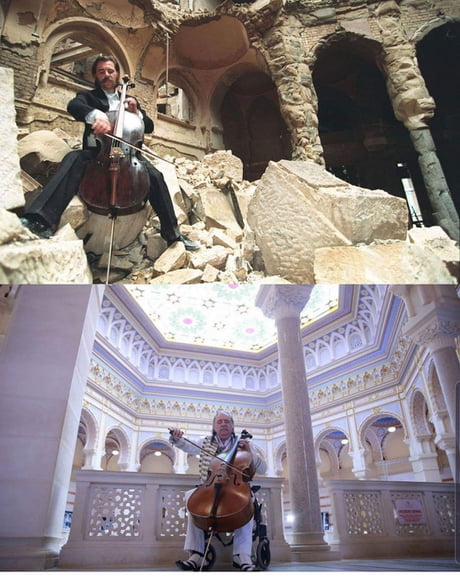 Vedran Smailovic Known As The Cellist Of Sarajevo Is A Musician From Bosnia During The Siege Of Sarajevo He Played Albinoni S Adagio In G Minor In Sarajevo City Hall When It Was cellist of sarajevo
