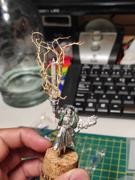 Librarian conversion! Base mini: Chapter Master Azrael (I still miss the  book on the back pack). Lightning s made with a lichen and the psychic hood  from a pauldron. - 9GAG