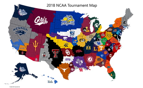 Map of 2018 NCAA Tournament