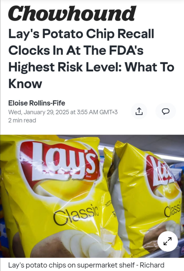 (FDA) has updated a recall of Lay's potato chips across Oregon and