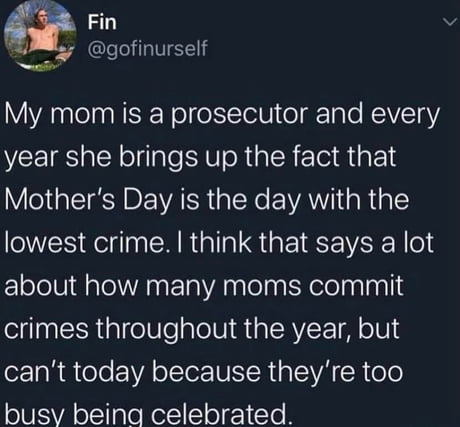 Moms are busy being celebrated, no time for crime today