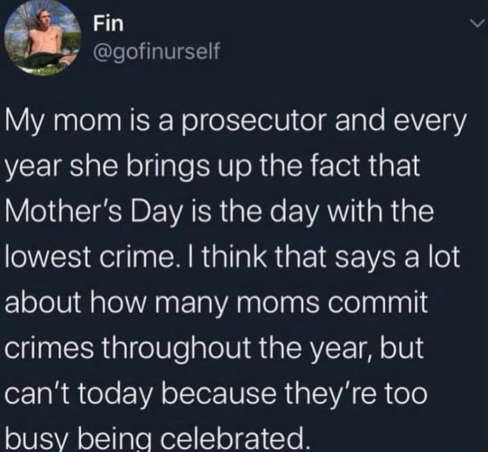 Moms are busy being celebrated, no time for crime today