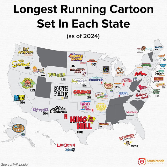 Longest running animated show for each state - 9GAG