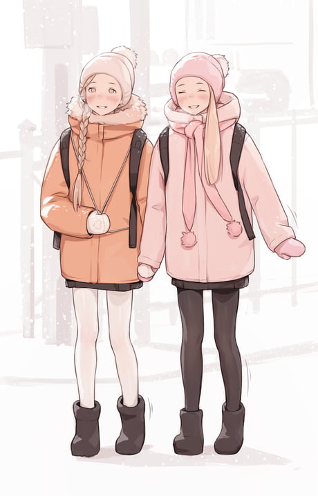 Anime Pantyhose Legs #552: Friends holding hands. Artist: Luimiart. - 9GAG