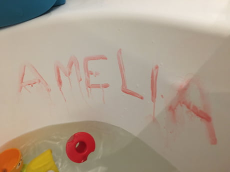 Got these washable bathtub markers for the kids. Seems like a serial killer  is trying to send us a message - 9GAG