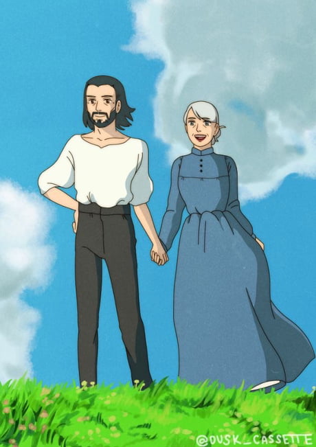 Keanu Reeves and Alexandra Grant in studio Ghibli style. Artist is Duck  Cassette. - 9GAG