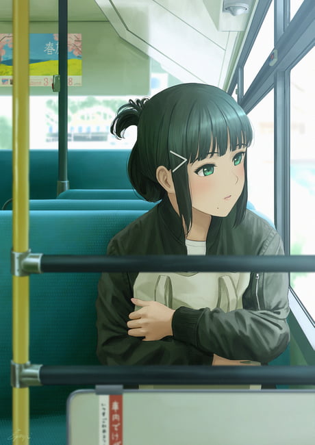 Premium Photo | Anime scene of a red bus with two people on the front  generative ai
