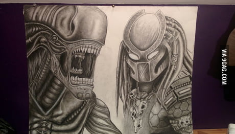 Alien vs. Predator Galaxy - It's time to kick off the weekend with this  gorgeous black and white Predator drawing! Artist is unknown, please shout  up if you know! | Facebook