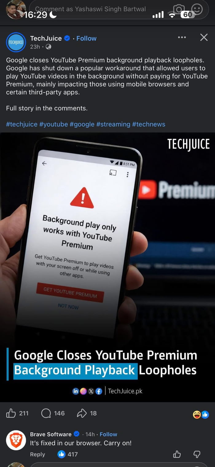 Premium trolling by Brave