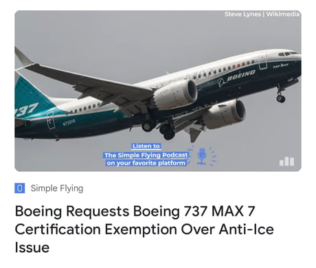 Boeing Requests Boeing 737 MAX 7 Certification Exemption Over Anti