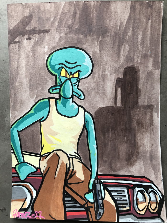 Made a drawing of Squidward in GTA - 9GAG