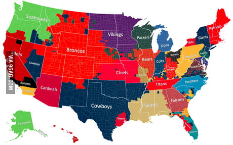 Nfl Teams Map 2019 Map Over Where Football Teams Are Most Popular. - 9Gag