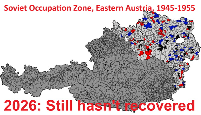 After WW2, Austria was split between Western allies and the USSR, until they became neutral. In 71 years, the Soviet part still hasn't recovered