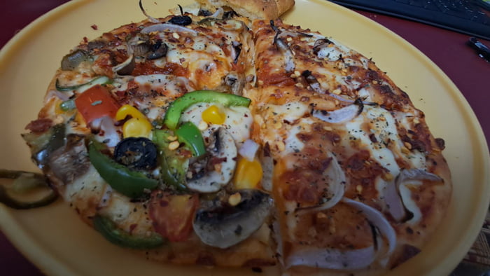 Day T-49, pizza with plastic cheese and barely any toppings, it aucked. Will go for actual good one someday.