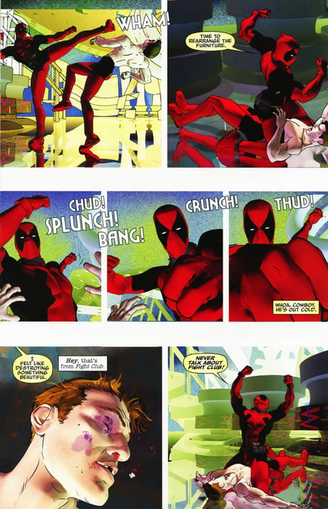 That moment Deadpool quoted Fight Club while beatin' up his alter ego from  another universe - 9GAG