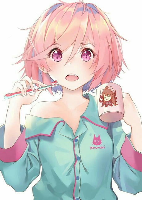 Anime girl, morning and brushing teeth anime #644972 on animesher.com