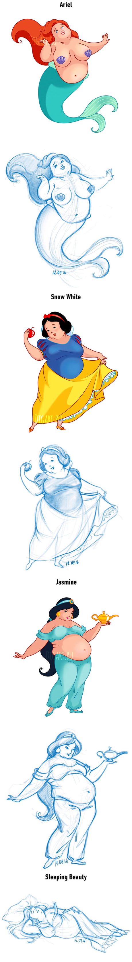 Illustrator Imagines If Disney Princesses Were Chubby - 9GAG