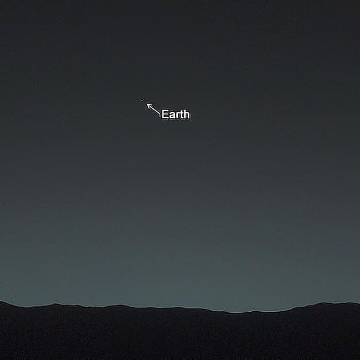 Earth as seen from the surface of Mars, shining brighter than any star in the Martian night sky. This picture was taken by NASA's Curiosity rover. Imagine being on Mars and looking at a tiny speck of light…and it’s Earth. Image credit NASA