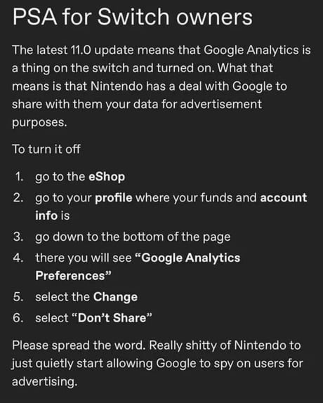 How to Stop Nintendo From Sharing Your eShop Data With Google Analytics