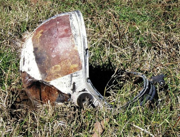 After the Columbia accident in 2003, a Texas farmer discovered this astronaut helmet in his field.