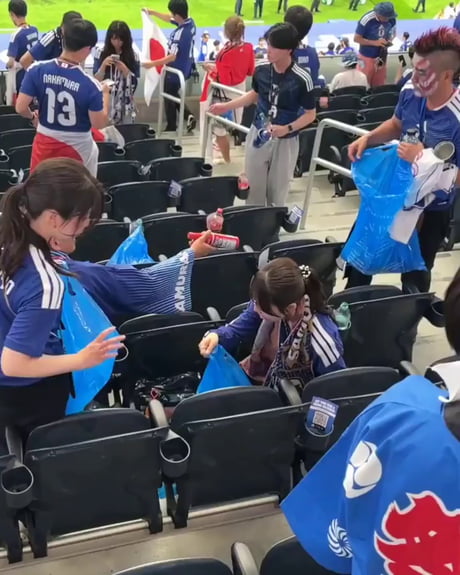 Japanese fans set a great example by cleaning up the stadium after the World Cup game