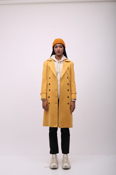 mustard suede coat